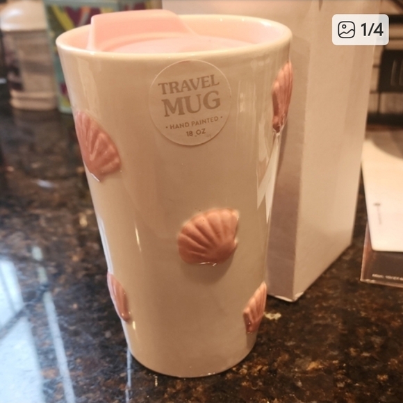 💕Hand-Painted Travel Mug with Pink Shells – 18 oz - Picture 5 of 5
